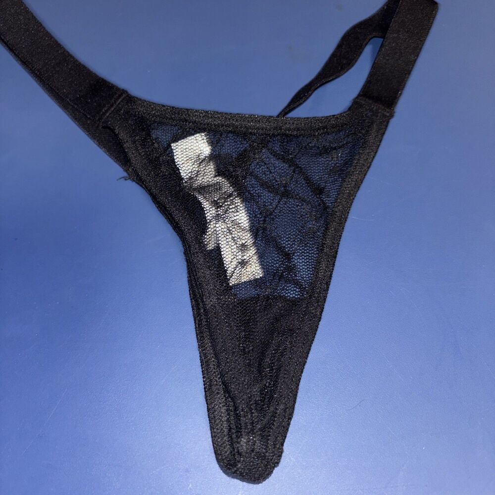 Lingerie: Mapale Black Sheer Thong With Design. S/M
